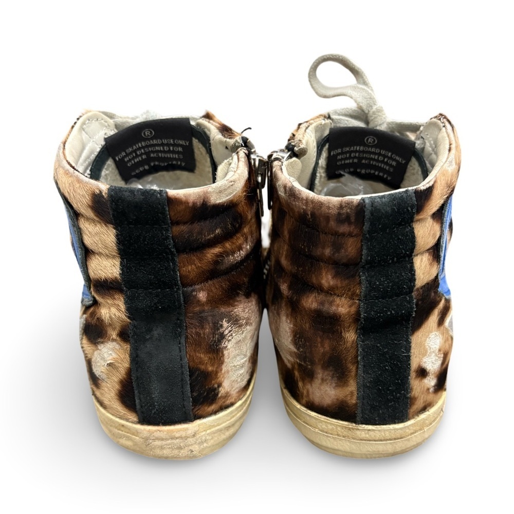 GOLDEN GOOSE Slide Star Leopard Print Sneakers in Ponyhair/Bluette Sz 36 - Picture 3 of 11